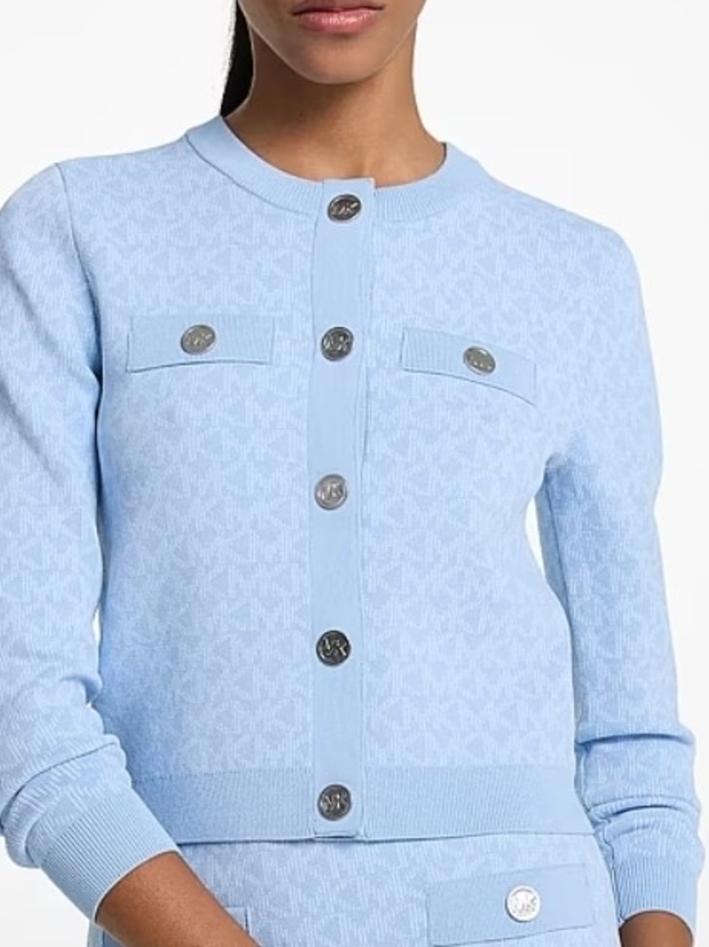 Michael Kors Sky Blue Button-Front Knit Cardigan Xs